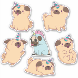 Cute Unicorn Pugs Klistermärken