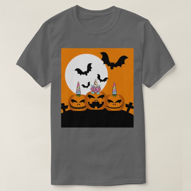 Cute Unicorn Pumpkin för Halloween T Shirt (Design framsida)