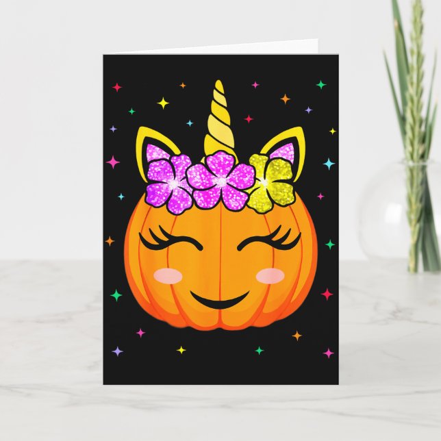 Cute Unicorn Pumpkin Girls Kids Funny Halloween Co Kort (Framsida)