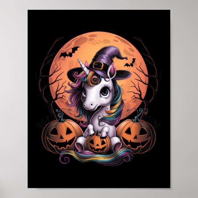 Cute Unicorn Pumpkin Girls Kids Funny Halloween Co Poster (Framsidan)