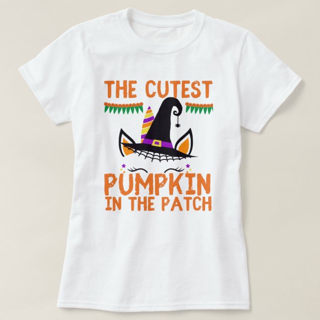 Cute Unicorn Pumpkin Halloween T Shirt (Design framsida)