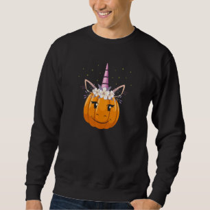 Cute Unicorn Pumpkin Halloween Thanksgiving Fall F Lång Ärmad Tröja