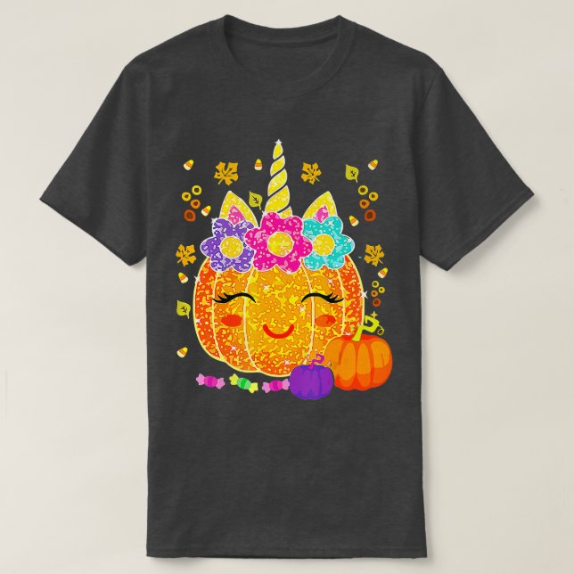 Cute Unicorn Pumpkin Halloween Thanksgiving Funny T Shirt (Design framsida)