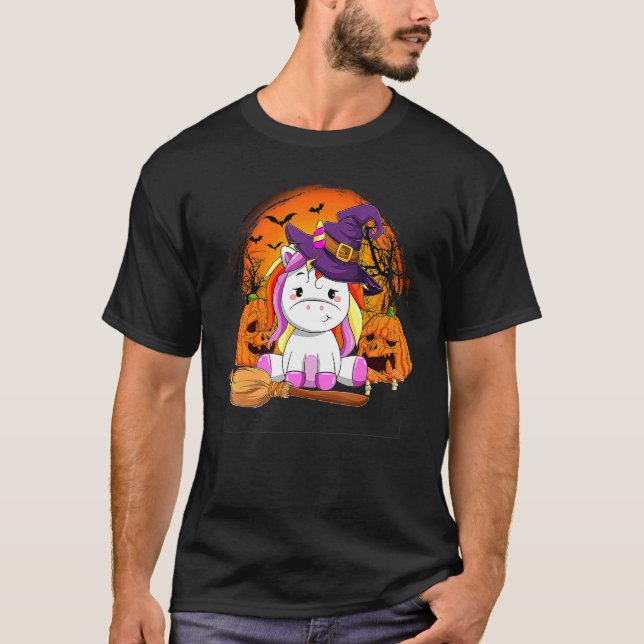 Cute Unicorn Pumpkin Halloween Thanksgiving Hallow T Shirt (Framsida)