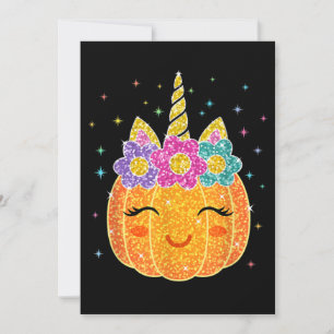 Cute Unicorn Pumpkin Halloween Thanksgiving Inbjudningar