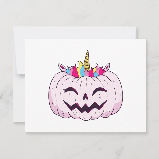 Cute Unicorn Pumpkin Halloween Thanksgiving Julkort (Framsida)