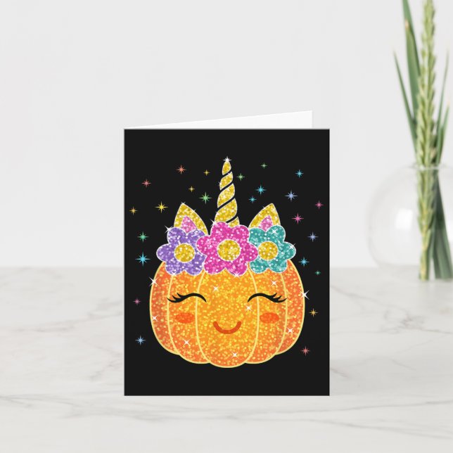 Cute Unicorn Pumpkin Halloween Thanksgiving Kort (Framsida)