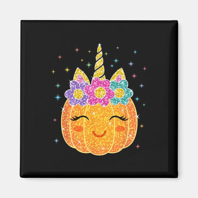 Cute Unicorn Pumpkin Halloween Thanksgiving Magnet (Framsidan)