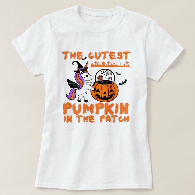 Cute Unicorn Pumpkin Halloween Thanksgiving T Shirt (Design framsida)