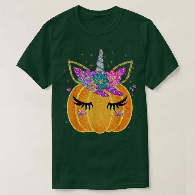 Cute Unicorn Pumpkin Halloween Thanksgiving T Shirt (Design framsida)