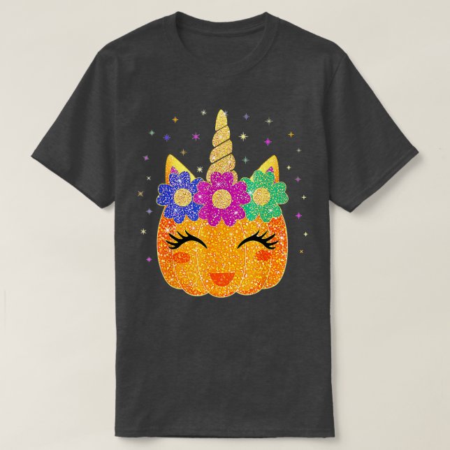 Cute Unicorn Pumpkin Halloween Thanksgiving Women T Shirt (Design framsida)