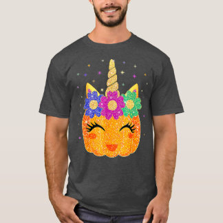 Cute Unicorn Pumpkin Halloween Thanksgiving Women T Shirt