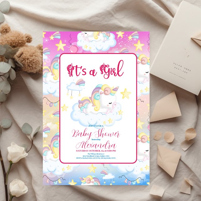 Cute Unicorn Rainbow Baby Shower Inbjudningar (Skapare uppladdad)