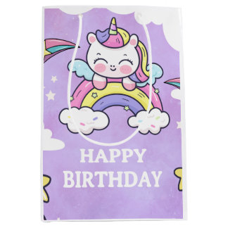 Cute Unicorn Rainbow Birthday Invitation  Medium G