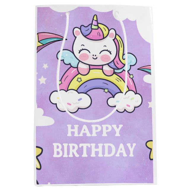 Cute Unicorn Rainbow Birthday Invitation  Medium G (Framsidan)