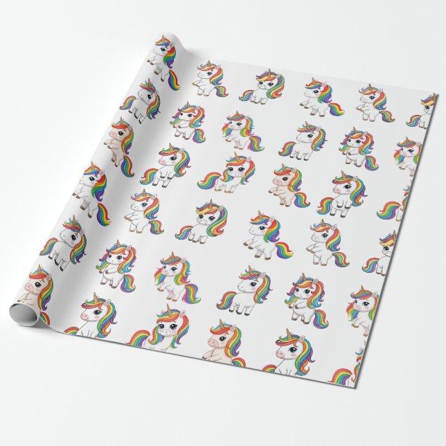 Cute Unicorn Rainbow Birthday Wrap Presentpapper (Utrullad)