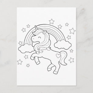 Cute Unicorn Rainbow Cloud Stars färgningsaktivite Vykort