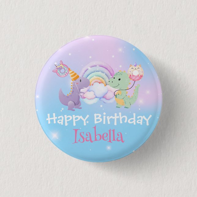 Cute Unicorn Rainbow Dino Donut ballong Birthday Knapp (Framsida)