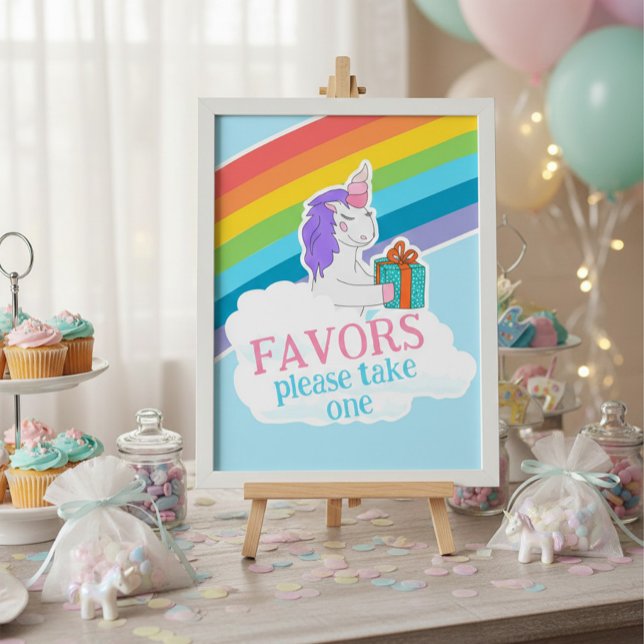 Cute Unicorn Rainbow Favors Birthday Poster (Skapare uppladdad)