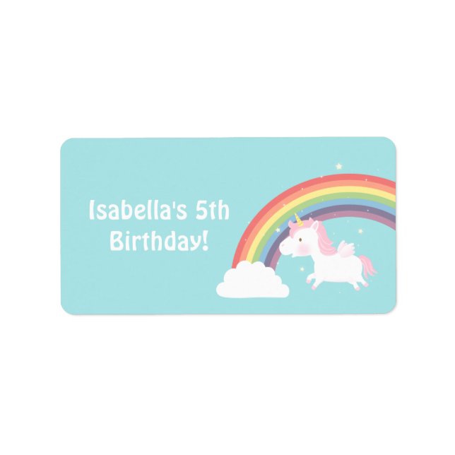 Cute Unicorn Rainbow Flick kalas Adressetikett (Framsidan)