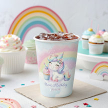 Cute Unicorn Rainbow Födelsedagsfest Papprare Kopp