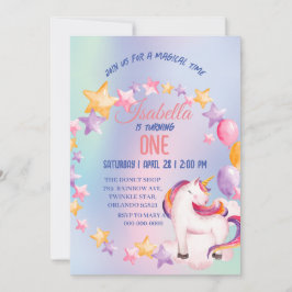 Cute Unicorn Rainbow-Födelsedagsfester Inbjudningar