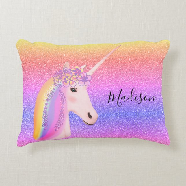 Cute Unicorn Rainbow Glitter Gnistra Personlig Prydnadskudde (Framsidan)
