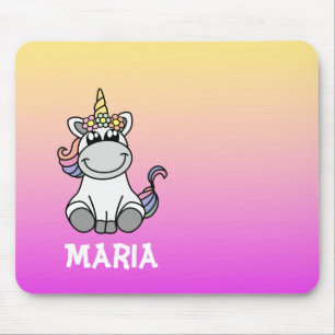 Cute Unicorn Rainbow Gradient Personlig Namn Musmatta