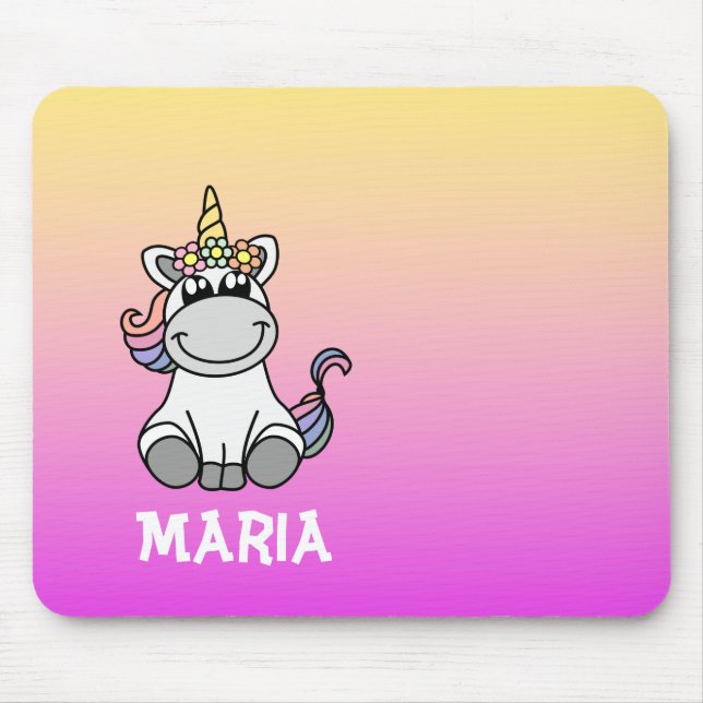 Cute Unicorn Rainbow Gradient Personlig Namn Musmatta (Framsidan)
