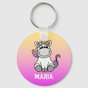 Cute Unicorn Rainbow Gradient Personlig Namn Nyckelring