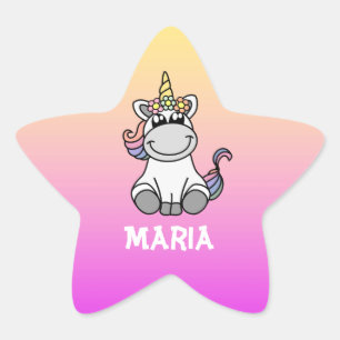 Cute Unicorn Rainbow Gradient Personlig Namn Stjärnformat Klistermärke