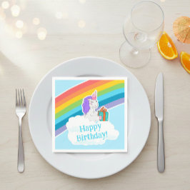 Cute Unicorn Rainbow Happy Birthday Party Napkin Pappersservett