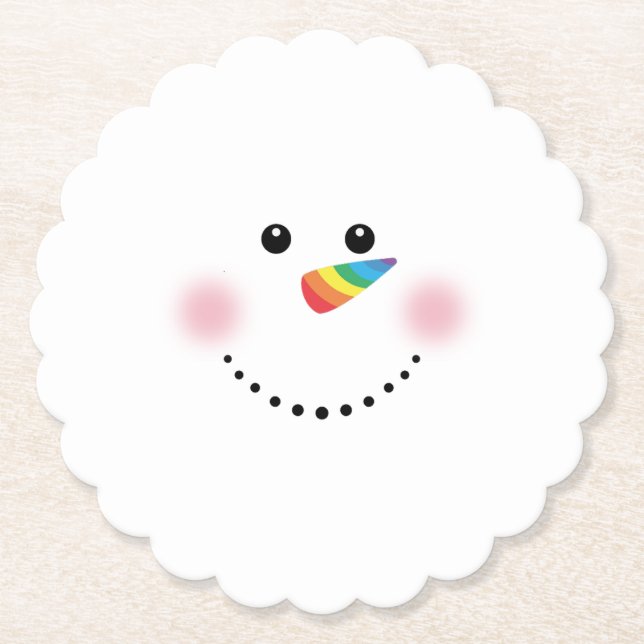 Cute Unicorn Rainbow Horn Nose Snögubbe Underlägg Papper (Framsida)