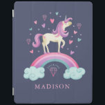 Cute Unicorn Rainbow iPad Skydd<br><div class="desc">En söt unicorn med hjärtan och en regnbåge dekorerar ipad cover. Anpassa det med hennes namn. En roligt gåva till en tjej. Designad av Blackberry Boulevard.</div>