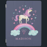 Cute Unicorn Rainbow iPad Skydd<br><div class="desc">En söt unicorn med hjärtan och en regnbåge dekorerar ipad cover. Anpassa det med hennes namn. En roligt gåva till en tjej. Designad av Blackberry Boulevard.</div>