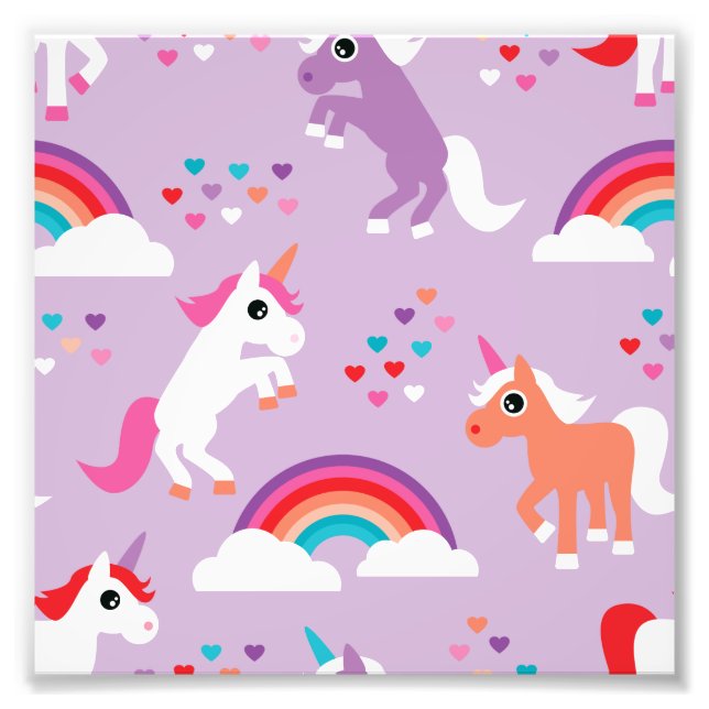 Cute Unicorn Rainbow Lila Fototryck (Framsidan)