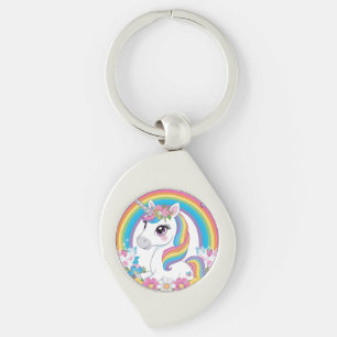 Cute Unicorn Rainbow Magic Fantasy Gift för barn Swirl Silverfärgad Nyckelring