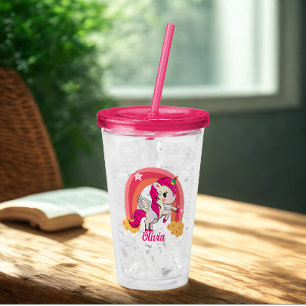 Cute Unicorn Rainbow Personlig Namn Rosa Färg Take Away Mugg