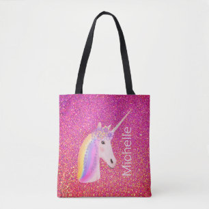 Cute Unicorn Rainbow Rosa Glitter Girls Fantasy Tygkasse