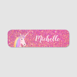 Cute Unicorn Rainbow Rosa Glitter Personlig Namnbricka
