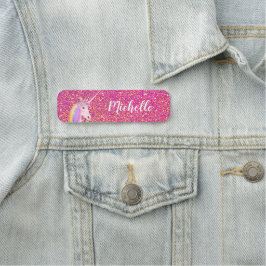 Cute Unicorn Rainbow Rosa Glitter Personlig Namnbricka