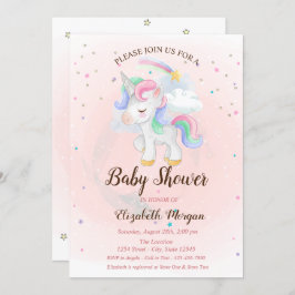 Cute Unicorn, Rainbow, Stars Baby Shower-inbjudan Inbjudningar