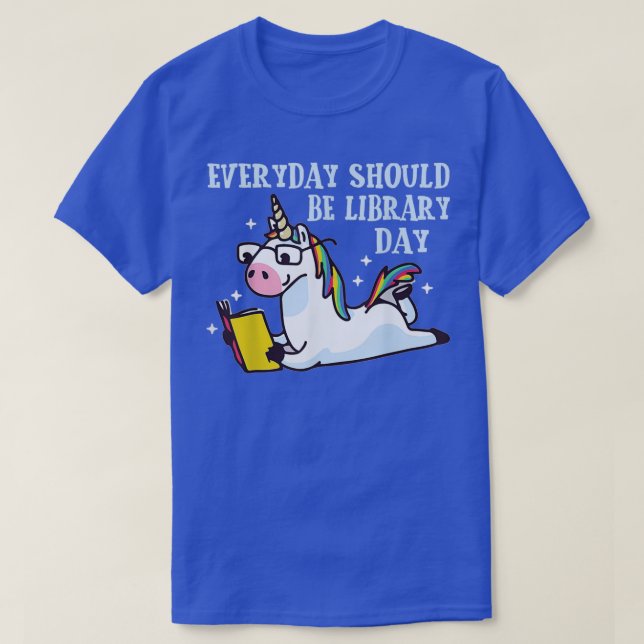 Cute Unicorn Reading Bok Librarian Älskare Bibliot T Shirt (Design framsida)