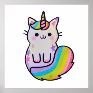 Cute unicorn-regnbåge poster