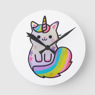 Cute unicorn-regnbåge rund klocka