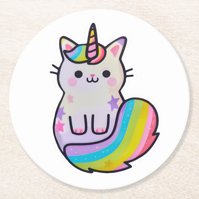Cute unicorn-regnbåge underlägg papper rund (Framsidan)