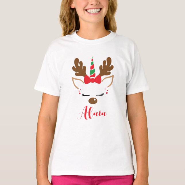 Cute Unicorn Reindeer julshirt T Shirt (Framsida)