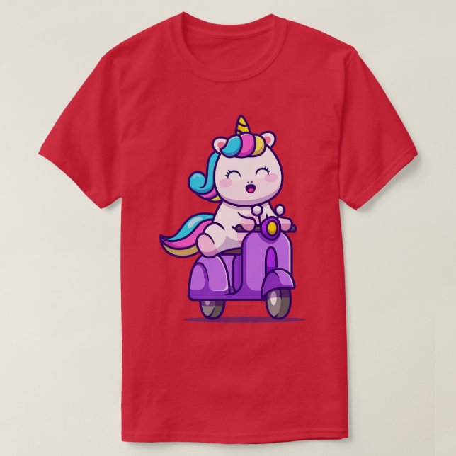 Cute Unicorn Riding Scooter T Shirt (Design framsida)