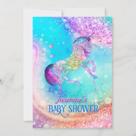 Cute Unicorn rosa aqua glitter babydusch Inbjudningar