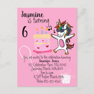 Cute Unicorn Rosa Birthday Inbjudan Vykort